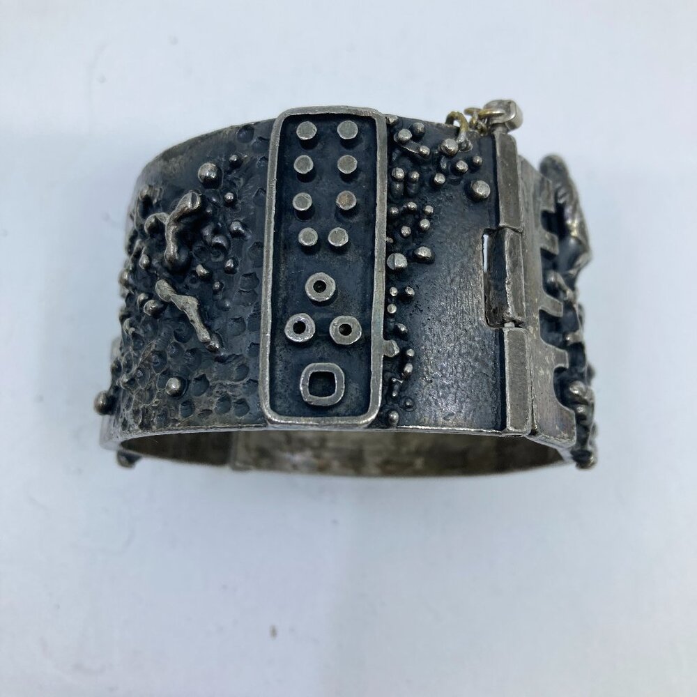 Vtg 1960s Robert Larin modernist brutalist pewter chunky cuff bracelet